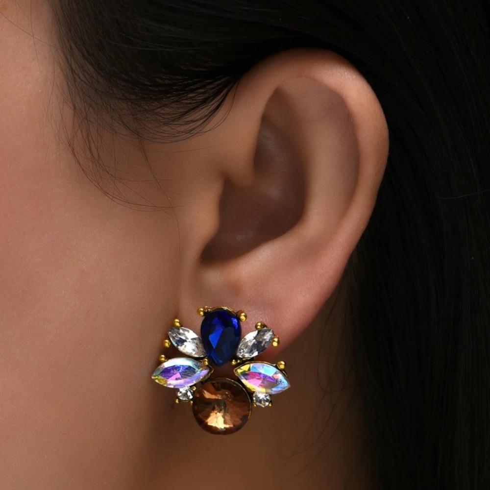 🐞 Lovely Shiny Iridescent Colorful Rhinestone Abstract Bug Stud Earrings 🐞